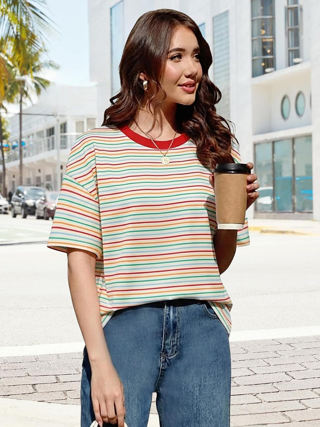 Léa T-Shirt Donna Oversize Rayé – Top Ampia Girocollo Maniche Corte Estate Chic