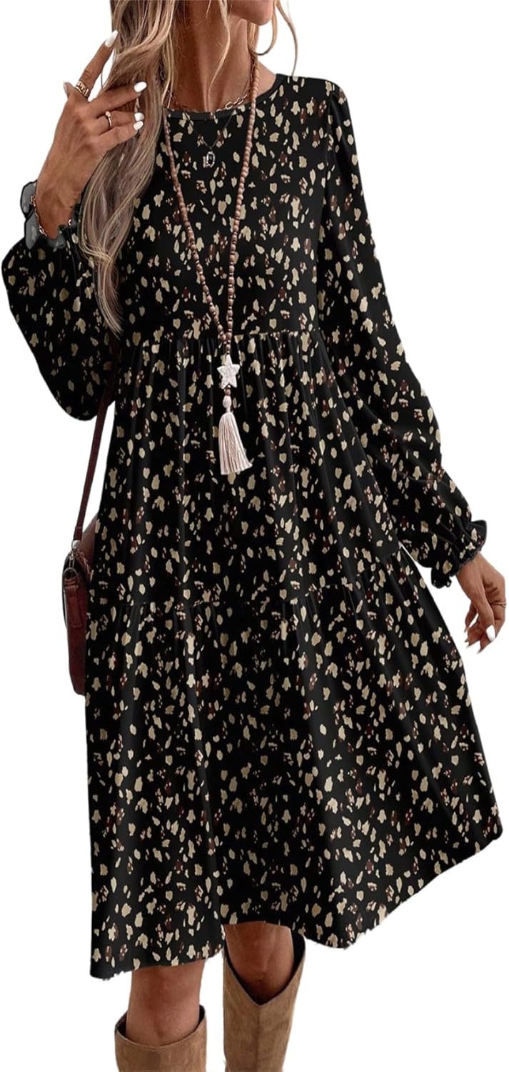 Sophie Abito Donna a Fiori – Maniche Lunghe, Girocollo, Vestibilità Ampia Balze