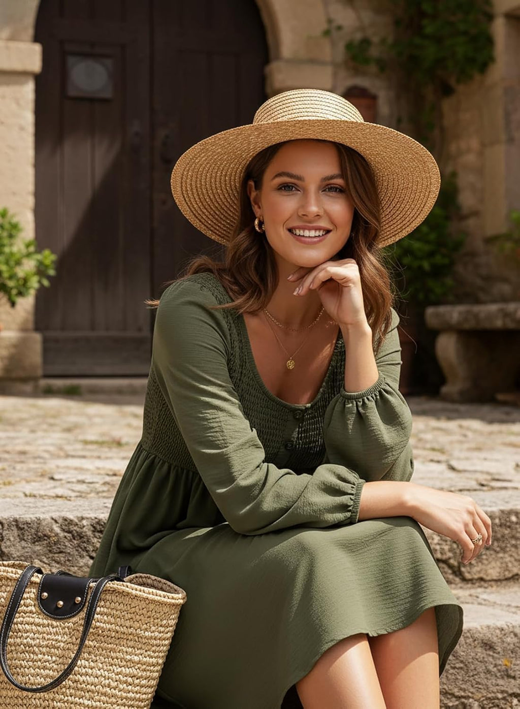 Sophie Abito Donna Midi Mousseline – Girocollo, Maniche Lunghe, Linea a Trapezio