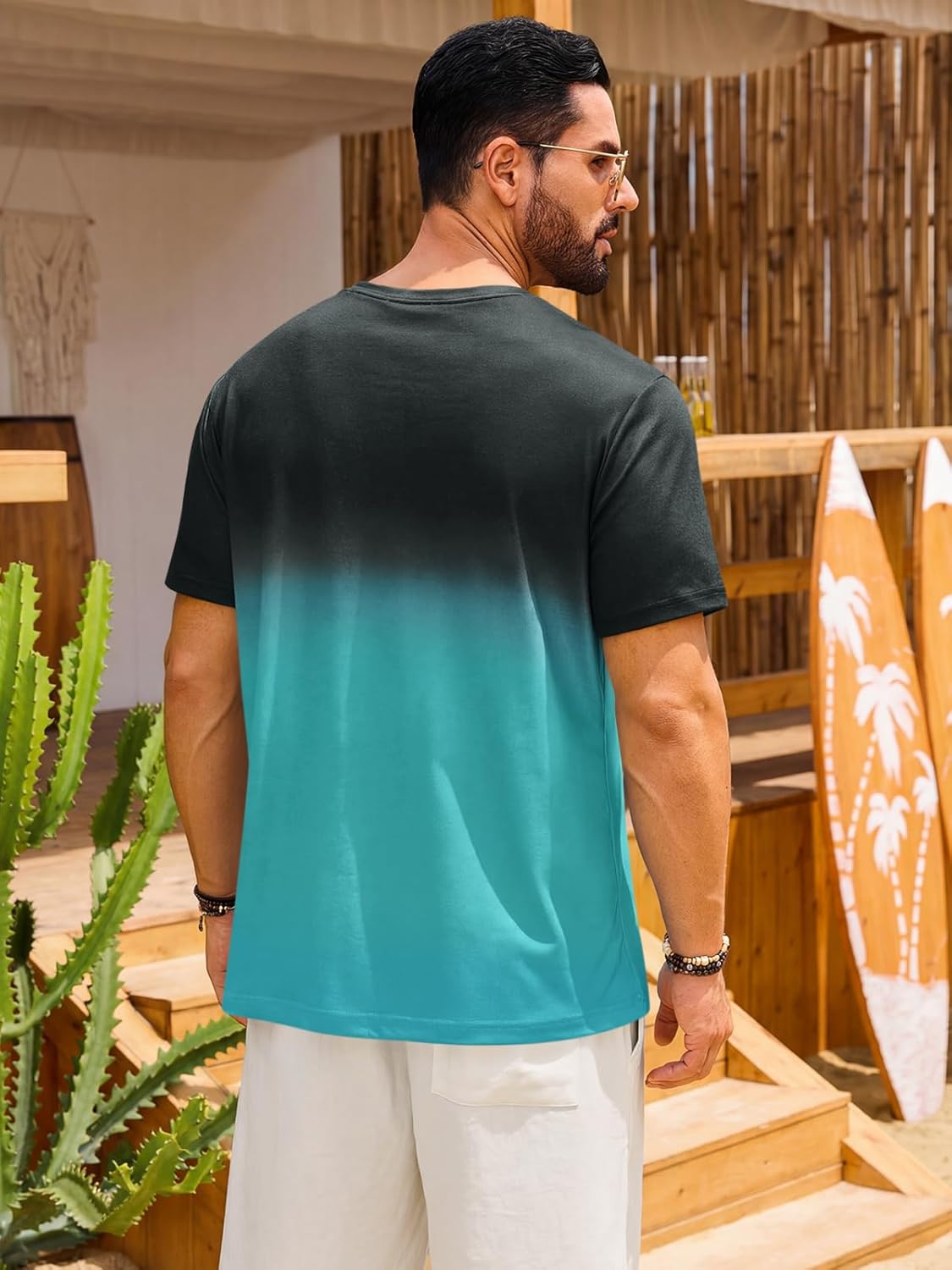 Liam T-Shirt Uomo – Tee-Shirt Dégradé Palmier, Style Vintage Plage & Casual