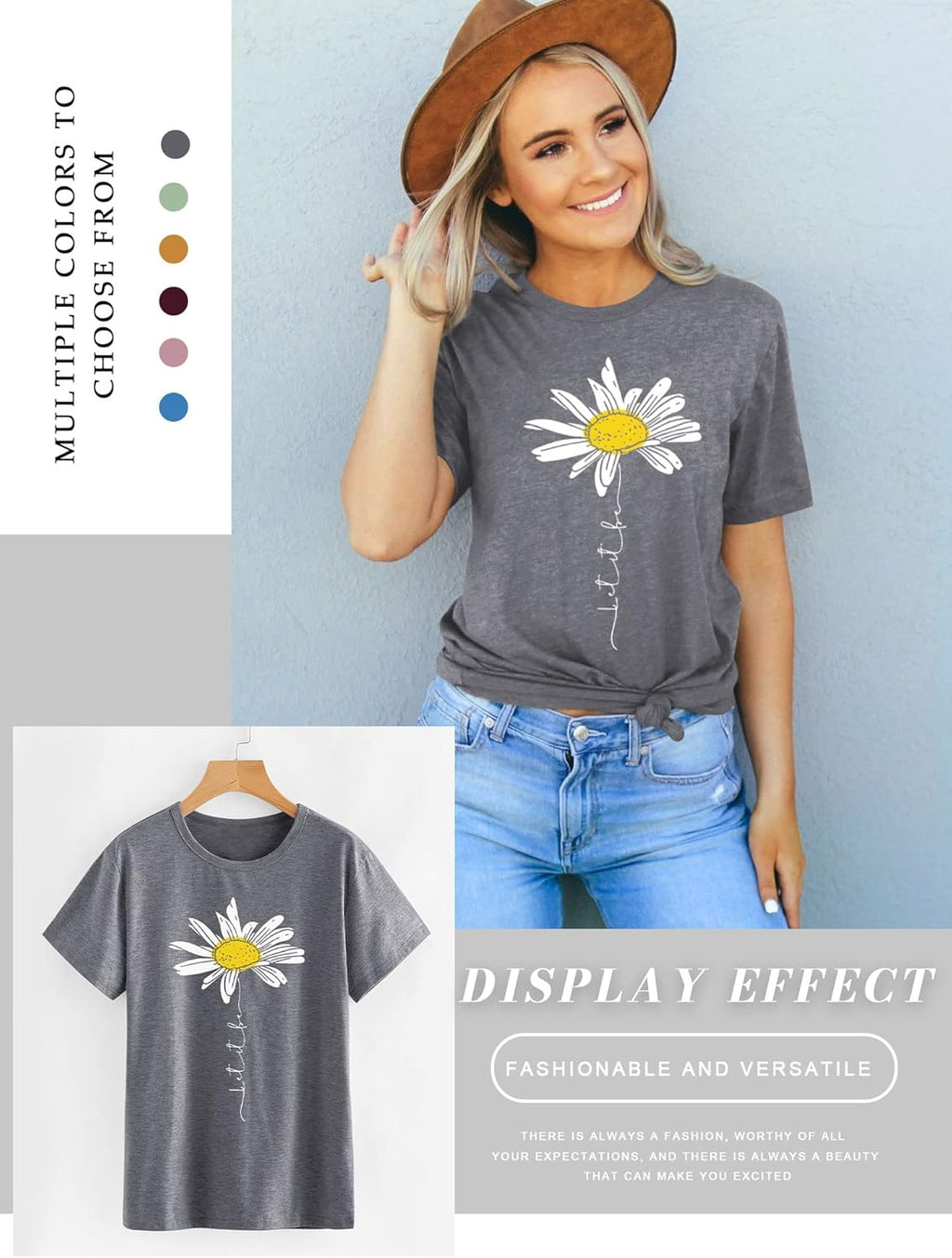 Lily T-Shirt Donna Daisy – Top Stampa “Let It Be” Girocollo Maniche Corte Estate