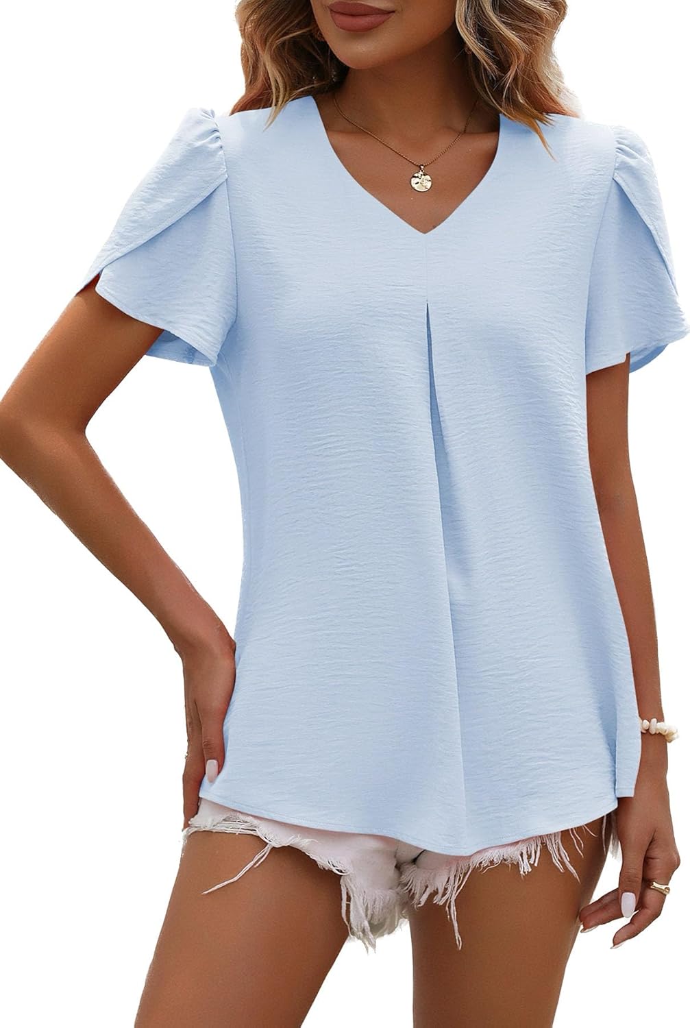 Princess Blusa Donna Chiffon – Top Fluida Scollo a V Maniche Corte Elegante Estate