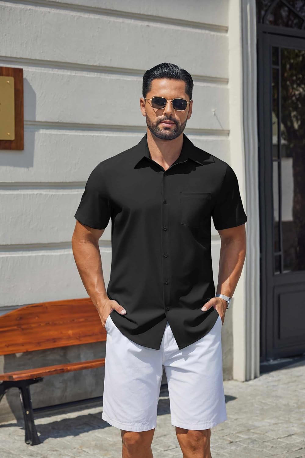 Hulyo Camicia Uomo – Camicia Stretch Maniche Corte, Boutonnée & Style Casual Chic