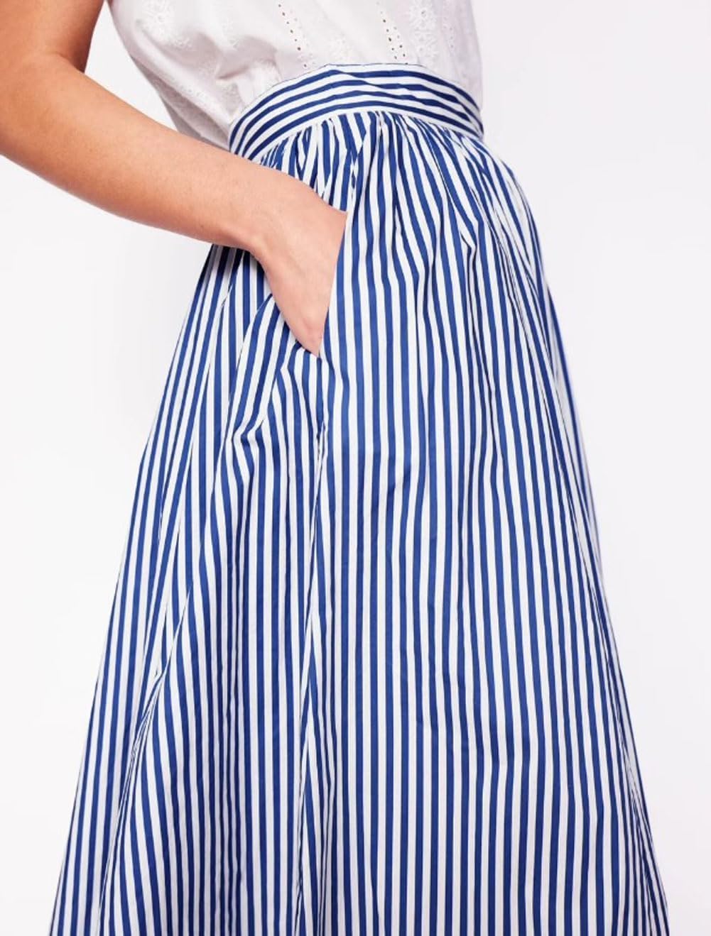 Marina Gonna Rayée Donna – Gonna Midi Vita Elastica a Trapezio & Tasche
