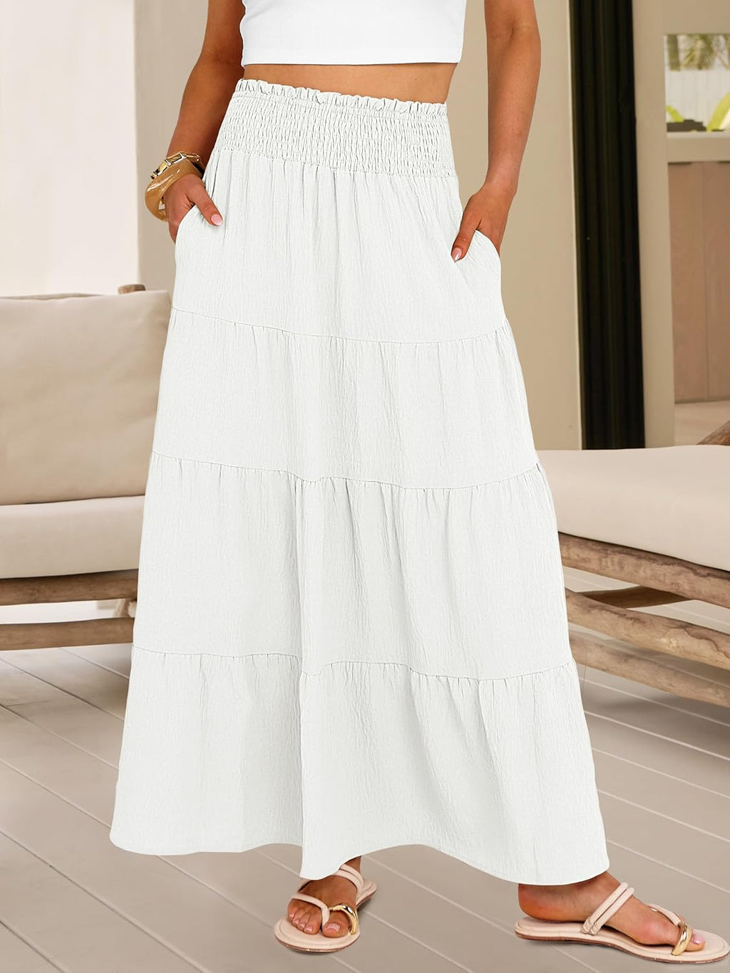 Juna Gonna Maxi Donna – Gonna Bohémien Vita Alta Smockée & Balze Estate
