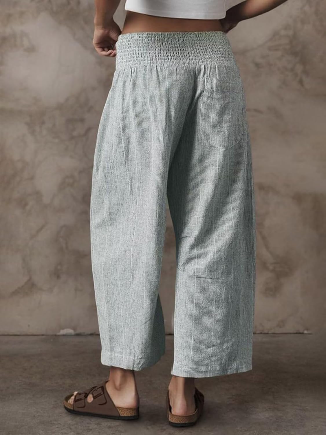 Wella Pantalone Donna Barrel – Linea Large, Vita Alta Smockée, Casual Chic Estate