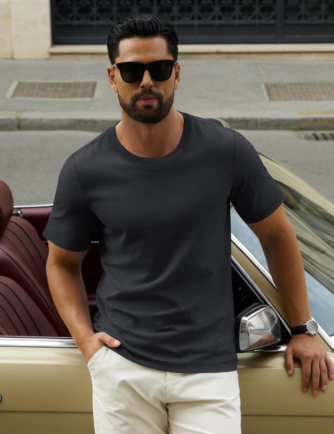 Léon T-Shirt Uomo – Tee-Shirt Cotone Morbido, Respirant & Style Casual Basique