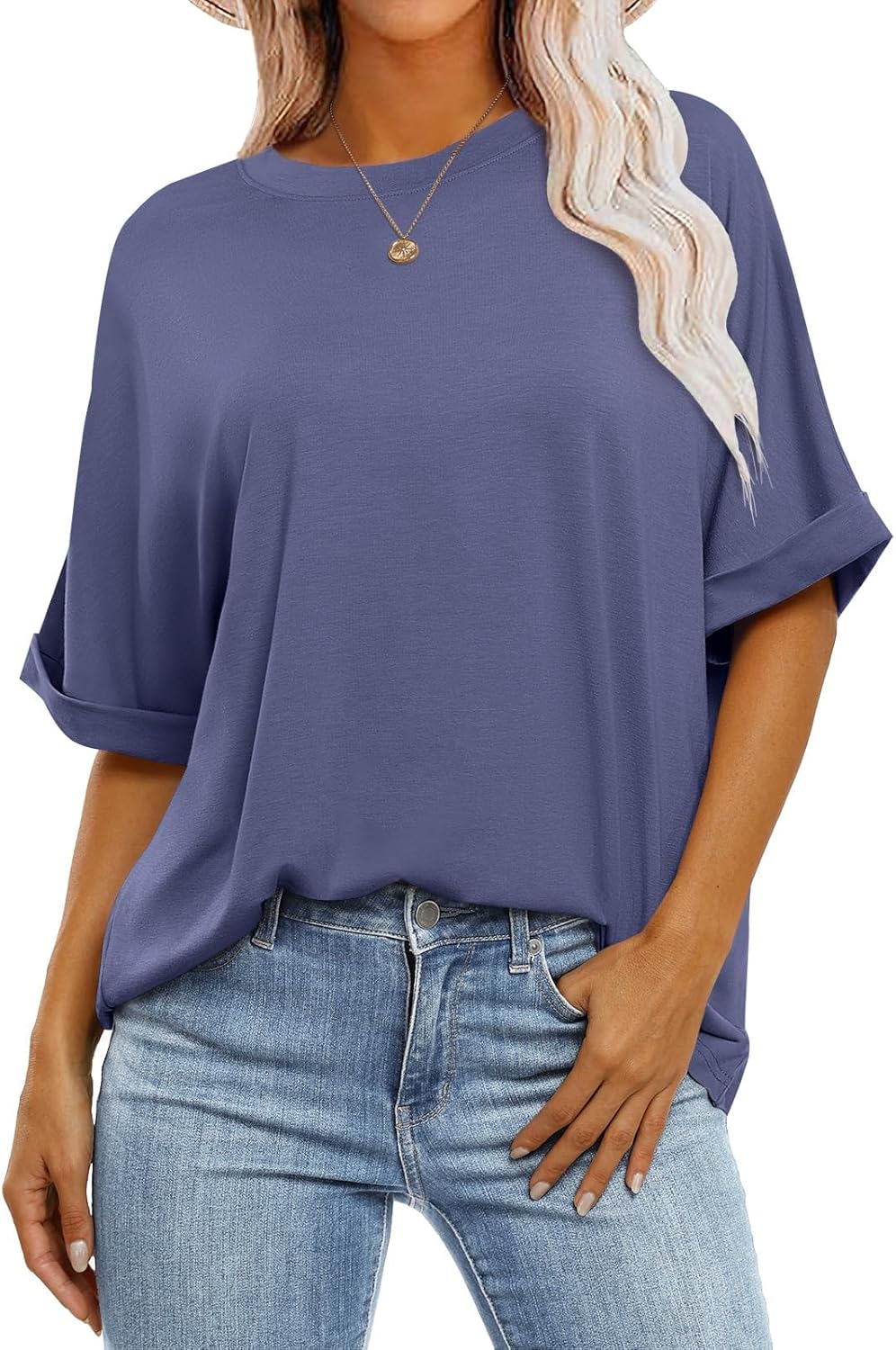 Laura T-Shirt Donna Oversize – Tunique Girocollo Maniche Corte Top Estate Chic