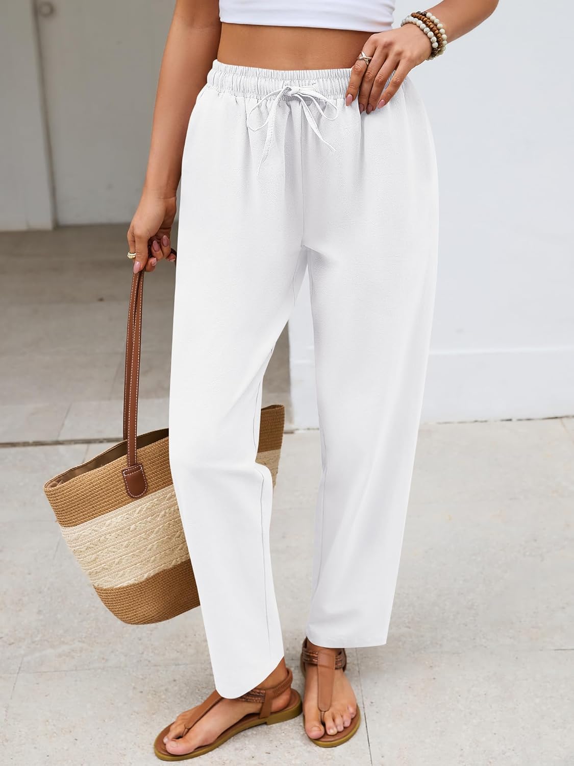 Merry Pantalone Donna Lin Cotone – Capri Leggero, Vita Elastica, Casual Estate
