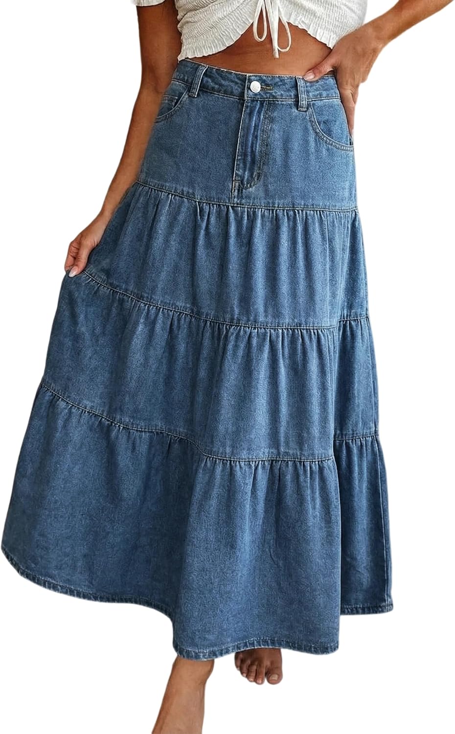 Verna Gonna Jeans Donna – Gonna Maxi Denim Vita Alta, Balze & Tasche