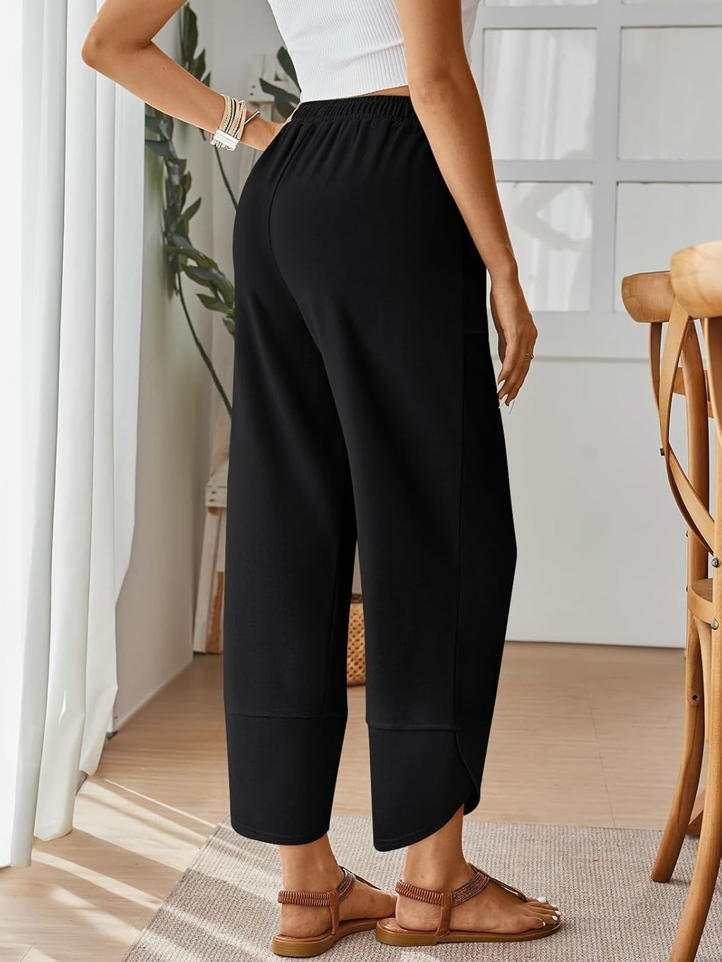 Quenn Pantalone Donna – Pantalone Large Cotone Vita Elastica & Tasche Estate