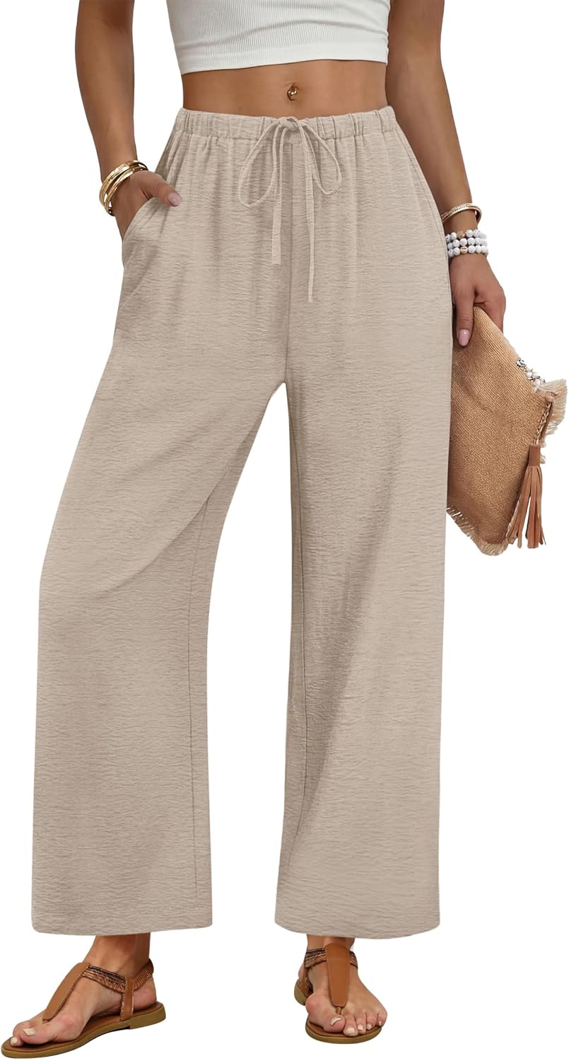 Zoé Pantalone Donna – Pantalone Palazzo Large Vita Elastica & Tasche Estate