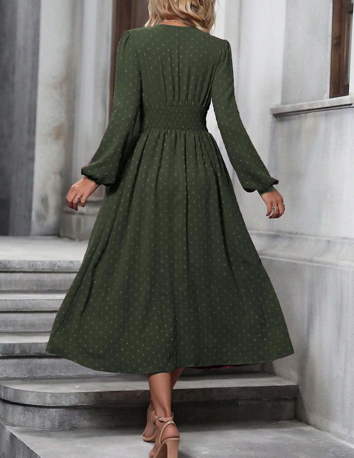 Tierra Abito Donna Pois – Linea a Trapezio, Scollo a V, Vita Alta Plissée Elegante