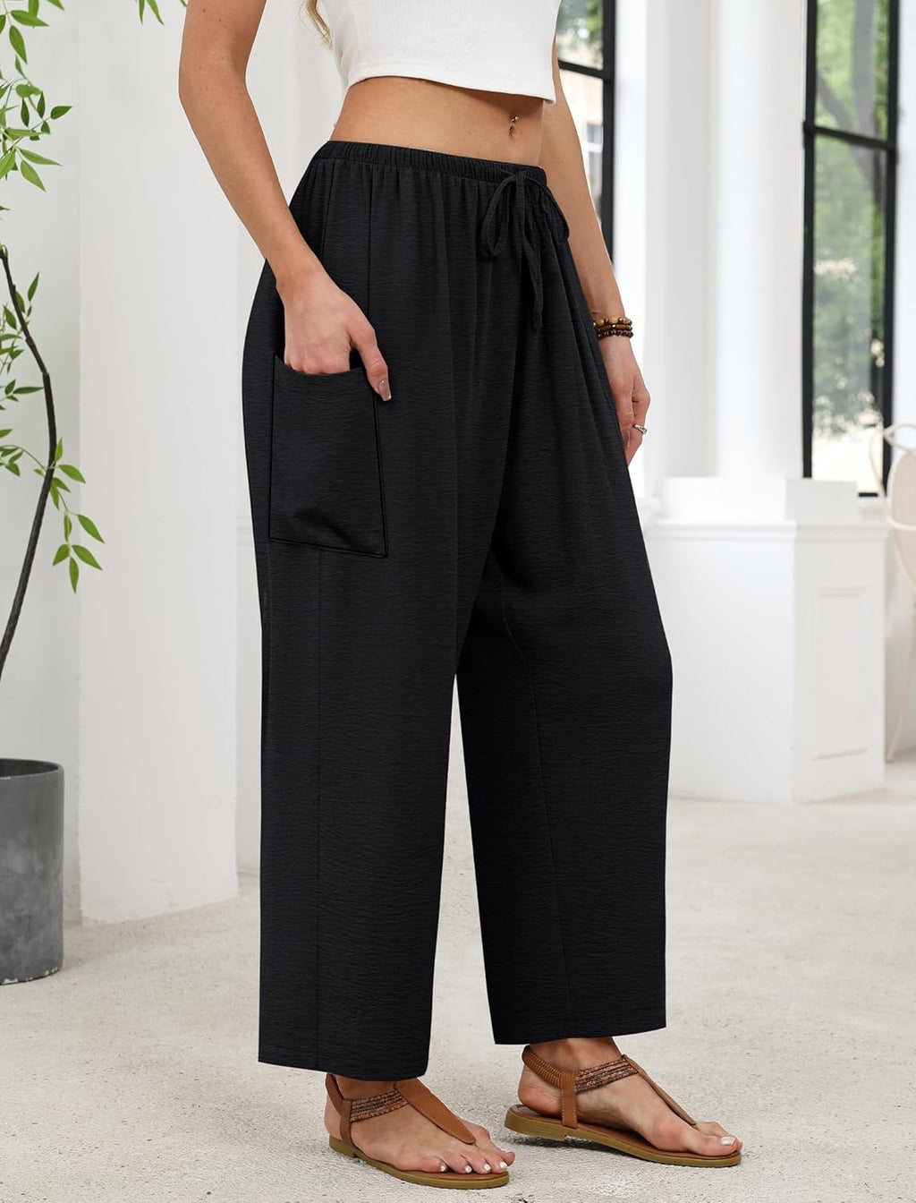 Maja Pantalone Donna – Palazzo Large Fluida Vita Elastica & Tasche Estate