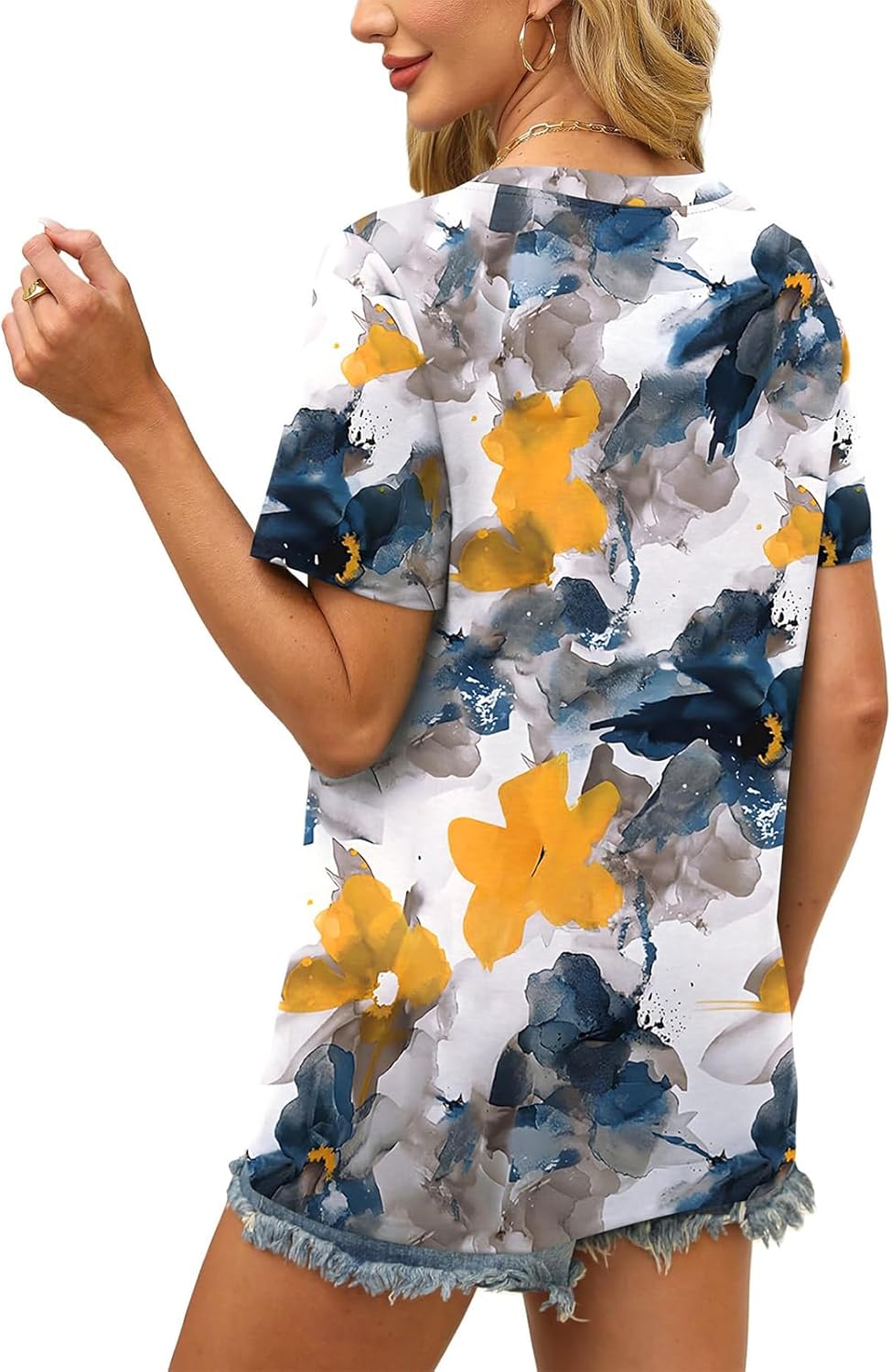 Roberta T-Shirt Donna Scollo a V – Top Maniche Corte Linea Fluida Leggero Estate Casual