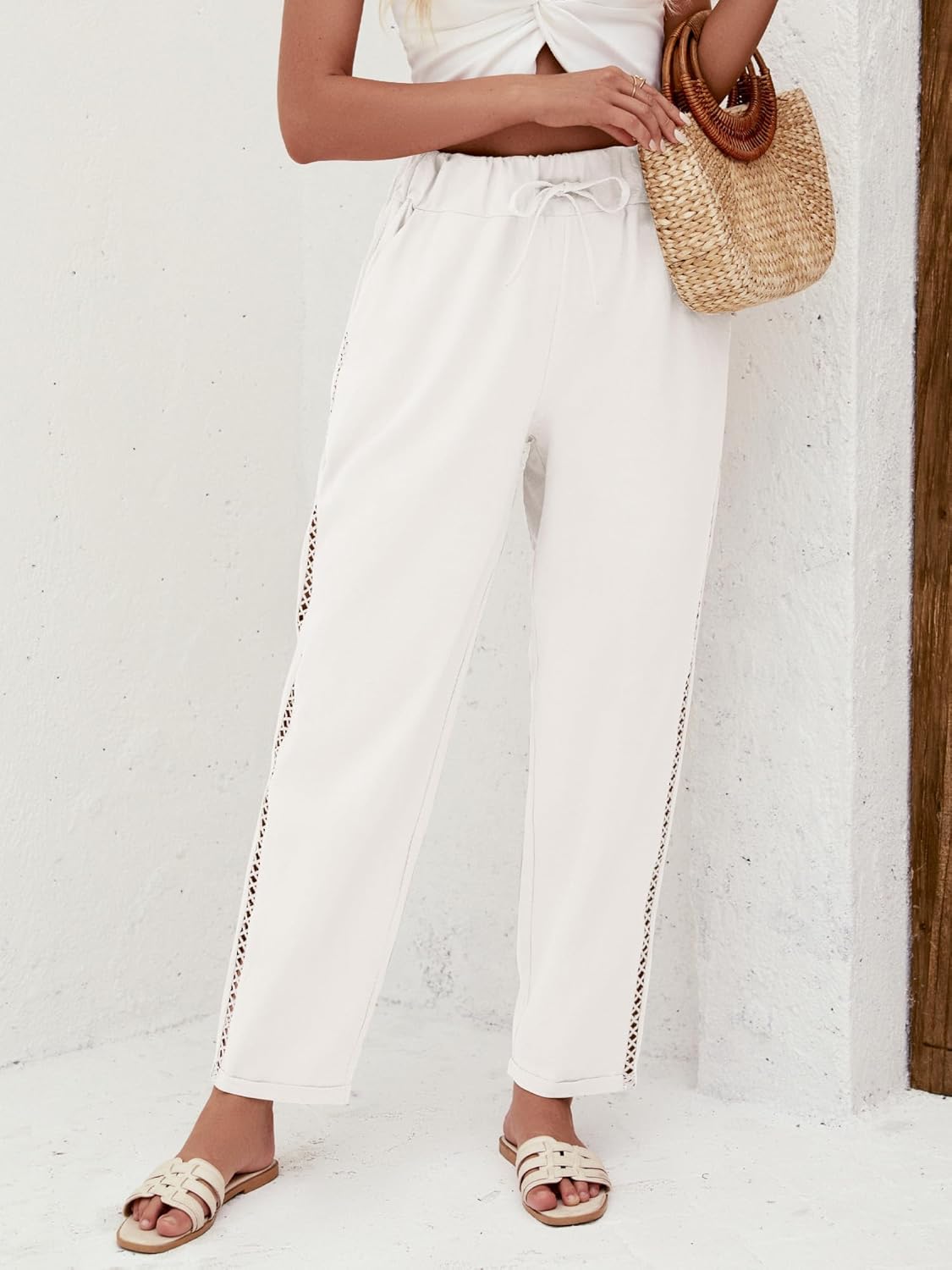Jemaya Pantalone Donna Lin Capri – Vita Elastica Cordon, Leggero Estate Petite Chic