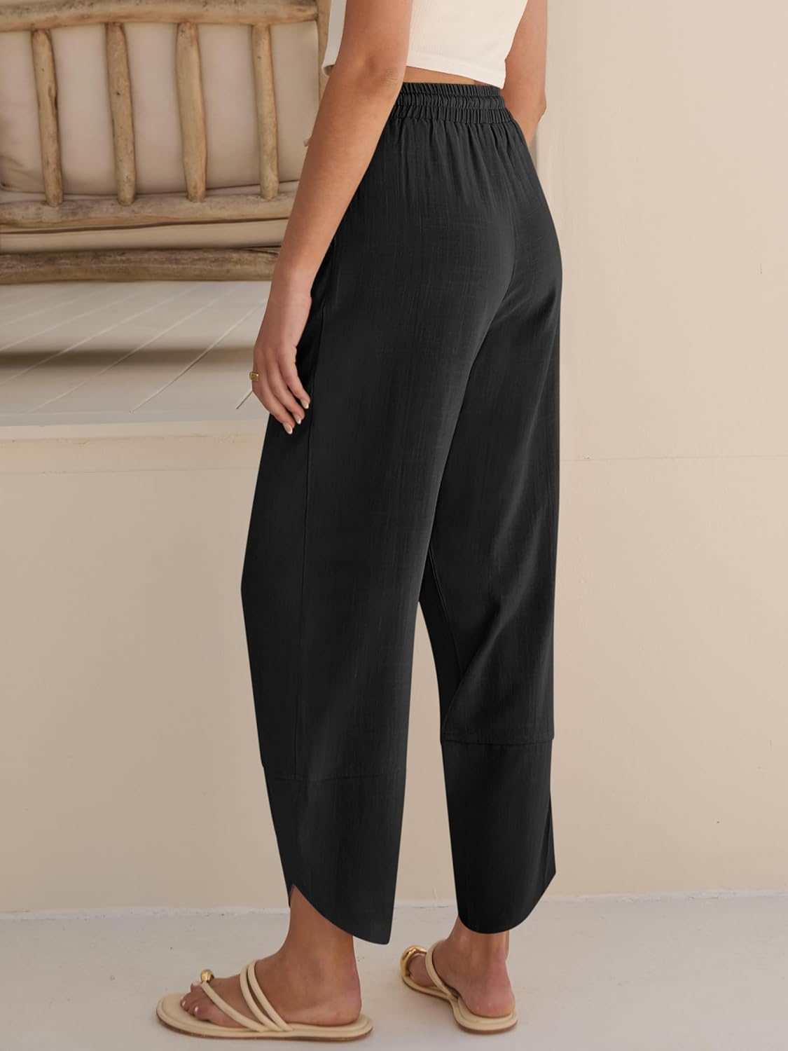 Vivian Pantalone Donna – Capri Palazzo Large Vita Elastica & Tasche Estate