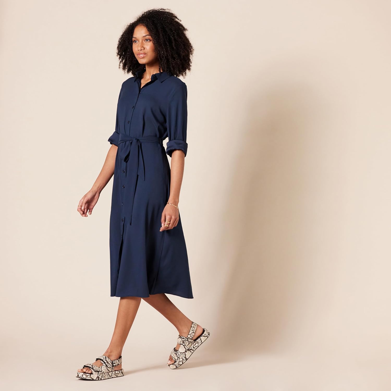 Sophie Abito Camicia Donna Midi – Col Classique, Maniche Lunghe, Ceinture Elegante