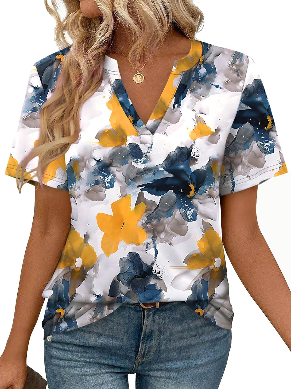 Roberta T-Shirt Donna Scollo a V – Top Maniche Corte Linea Fluida Leggero Estate Casual