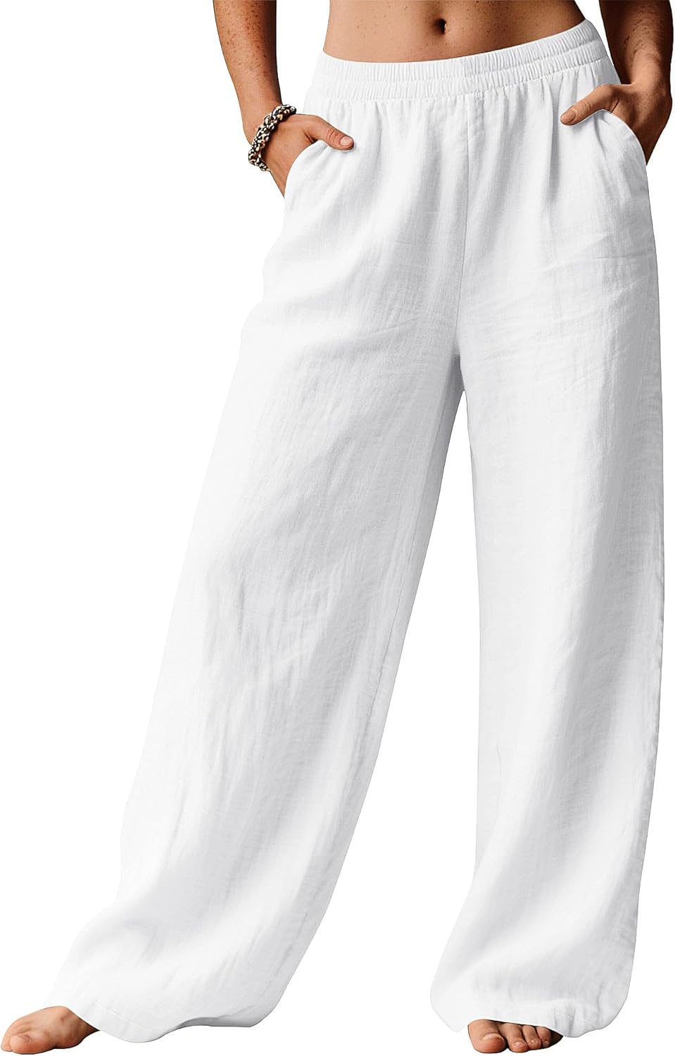 Linda Pantalone Donna – Pantalone Lin Palazzo Vita Elastica & Tasche Estate