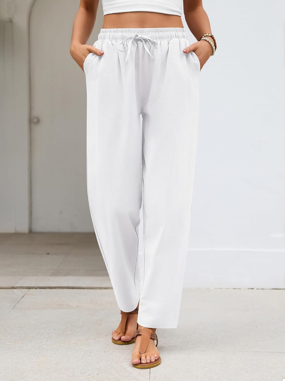 Merry Pantalone Donna Lin Cotone – Capri Leggero, Vita Elastica, Casual Estate