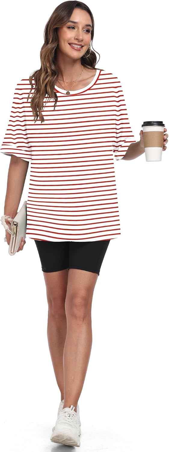 Josefina T-Shirt Donna Oversize – Girocollo, Manches Retroussées, Top Fluida Estate