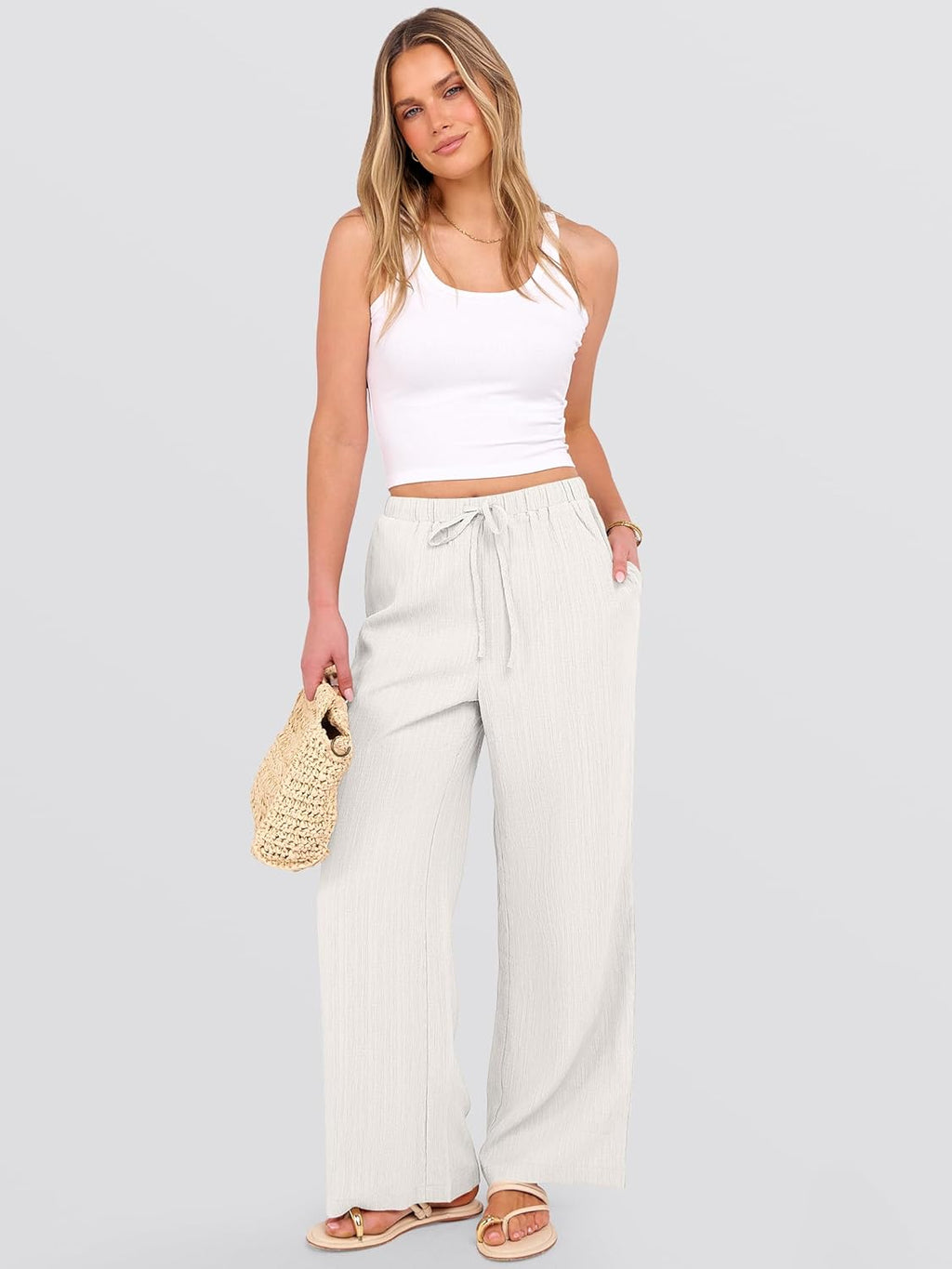 Malaya Pantalone Donna – Pantalone Palazzo Large Vita Elastica & Tasche Estate