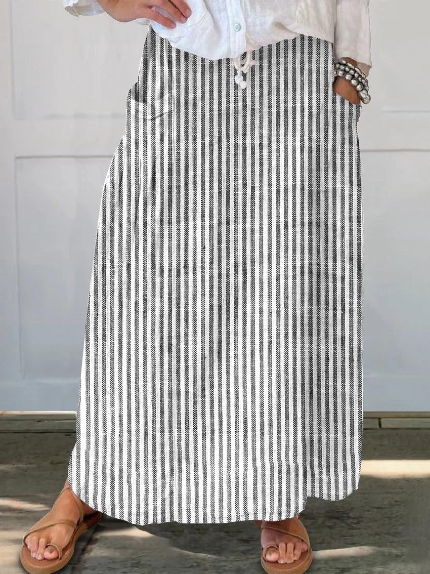 Lorry Gonna Maxi Donna – Gonna Rayée Cotone Vita Alta, Fluida & Tasche