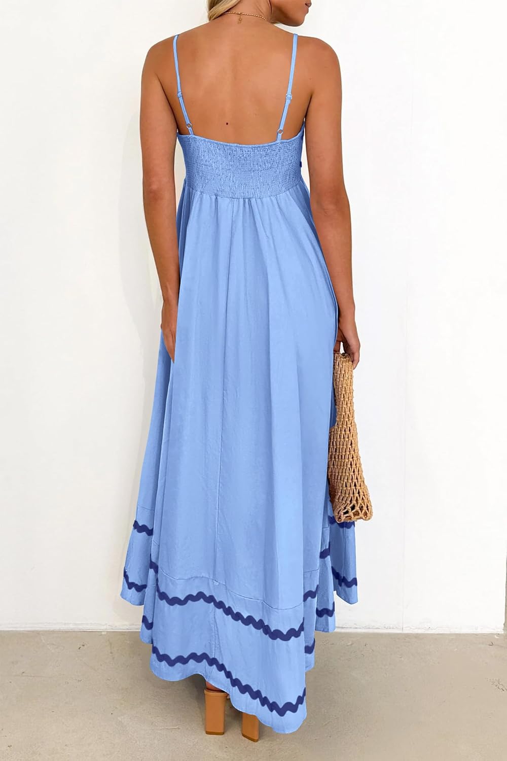 Luan Abito Maxi Donna Estate – Abito Longue Bretella Fines Scollo Quadrato, Balze & Linea Fluida