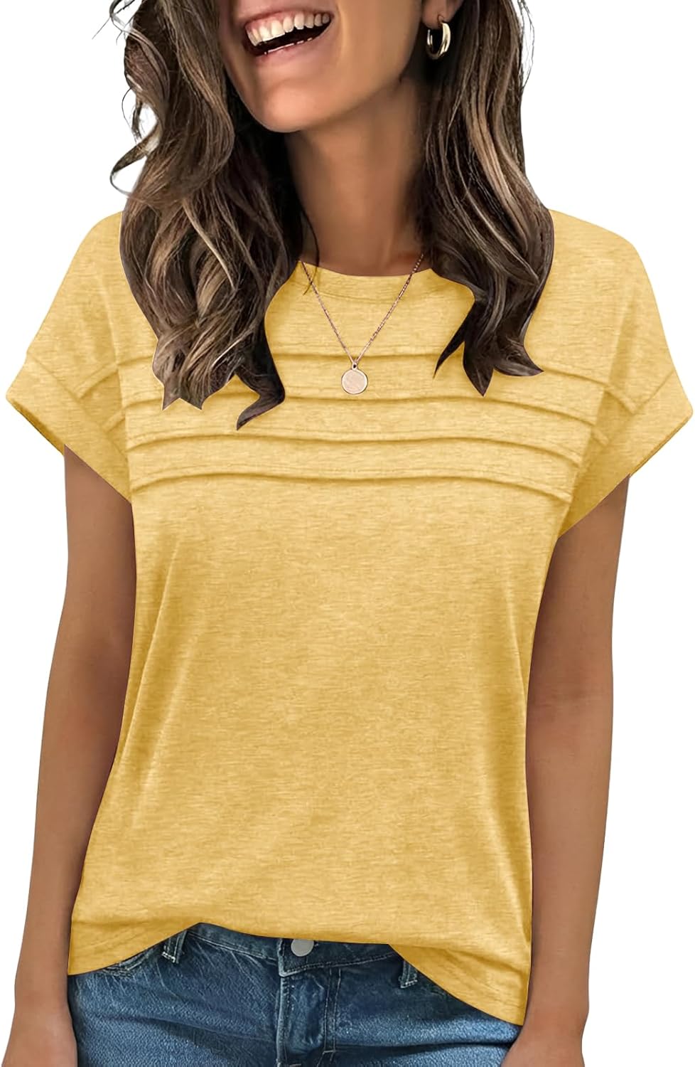 Loinia T-Shirt Donna Girocollo – Plissettato Elegante, Maniche Corte, Linea Fluida Estate