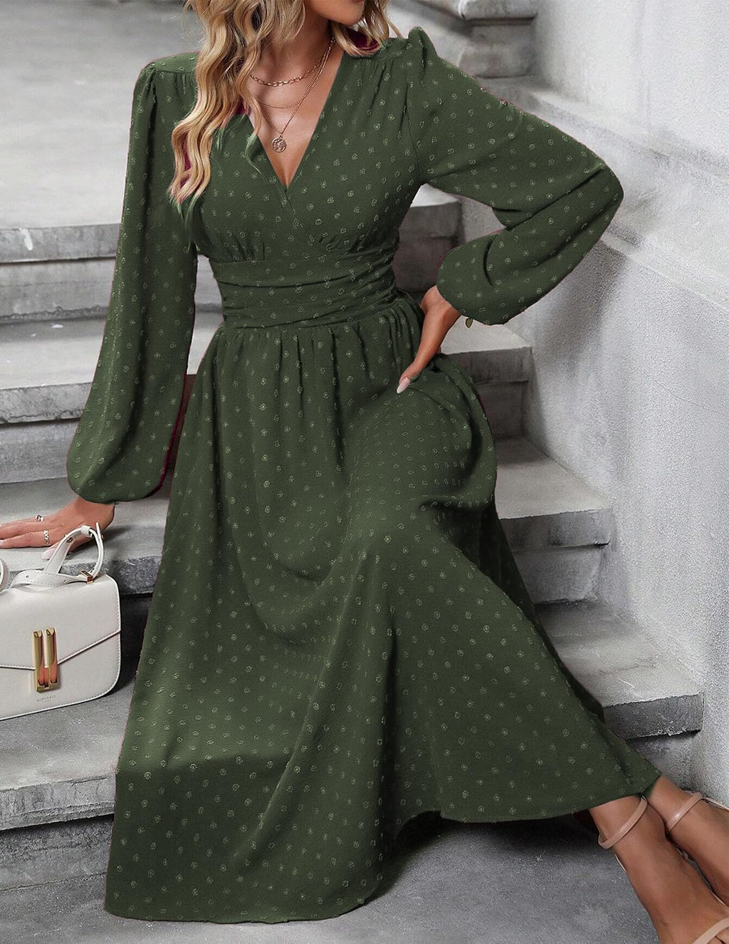Tierra Abito Donna Pois – Linea a Trapezio, Scollo a V, Vita Alta Plissée Elegante