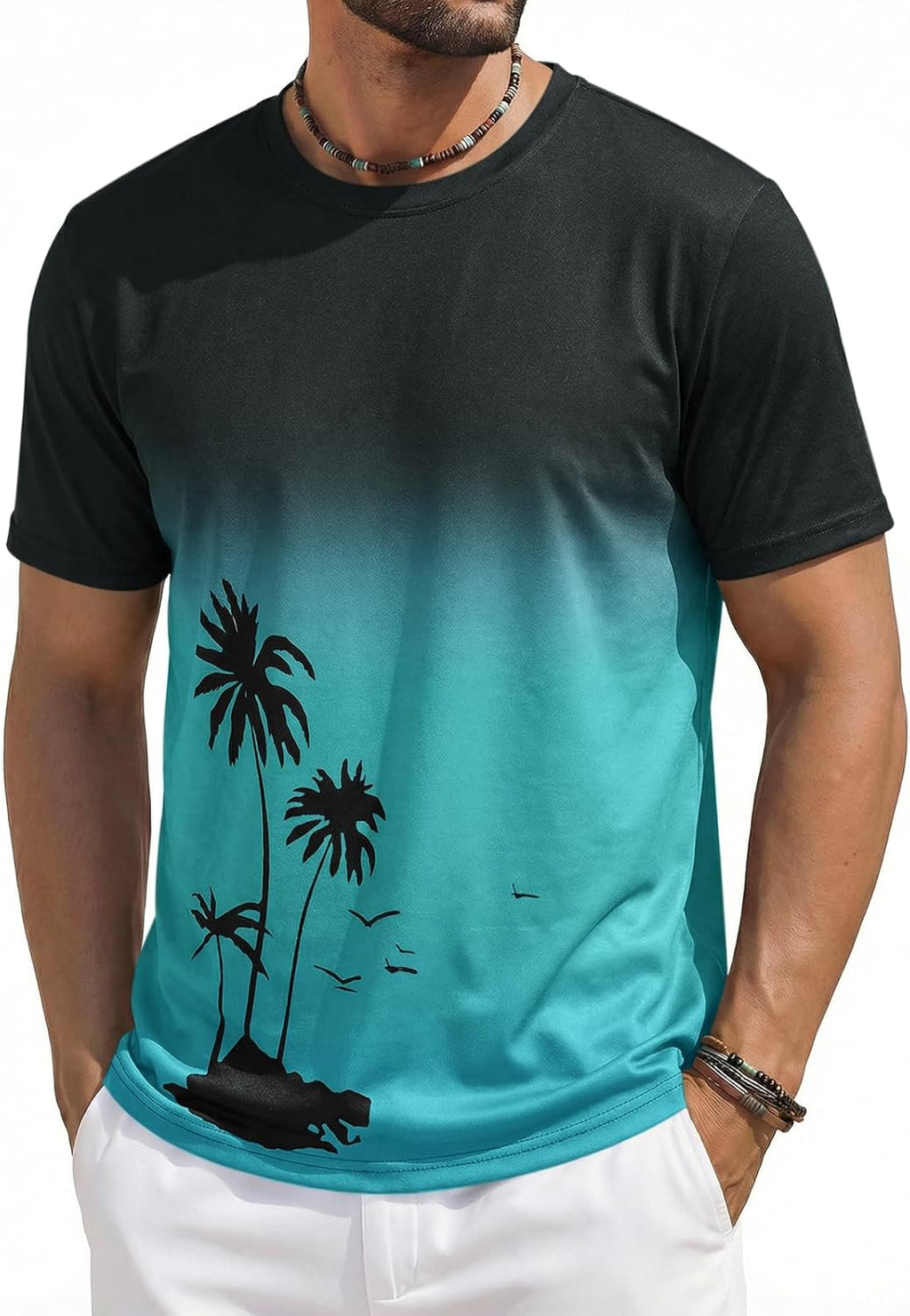 Liam T-Shirt Uomo – Tee-Shirt Dégradé Palmier, Style Vintage Plage & Casual