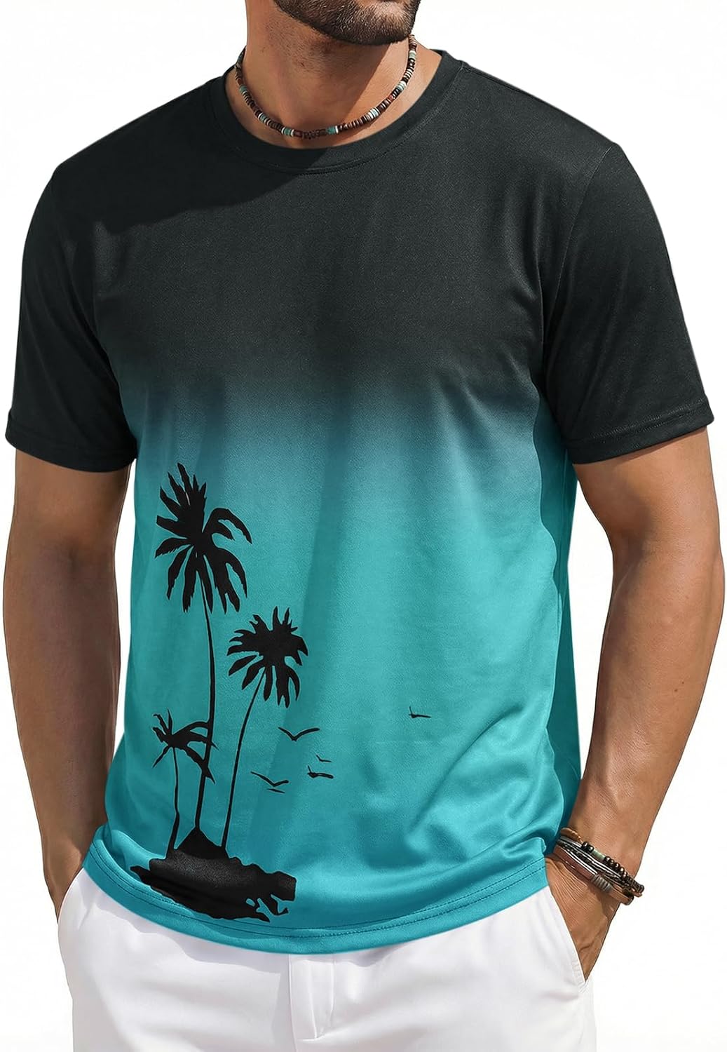 Liam T-Shirt Uomo – Tee-Shirt Dégradé Palmier, Style Vintage Plage & Casual