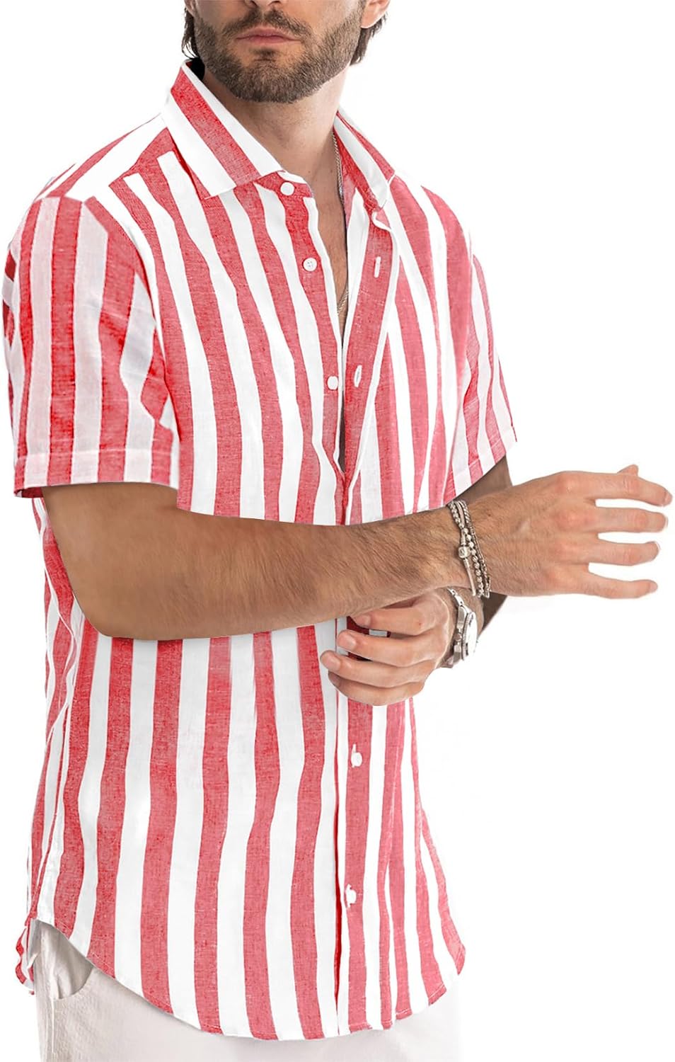 Julien Camicia Uomo – Camicia Rayée Maniche Corte, Style Estate Casual Chic