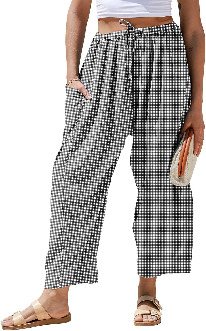 Lucia Pantalone Donna – Palazzo Lin Rayé Large Taille Cordon & Tasche