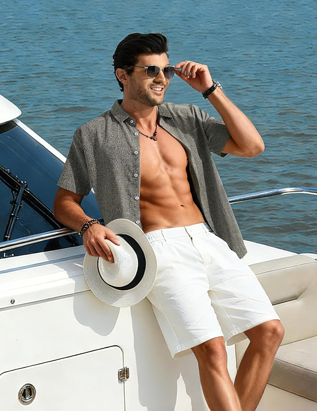 Léo Camicia Uomo – Camicia Lin Maniche Corte, Respirante & Style Estate Casual