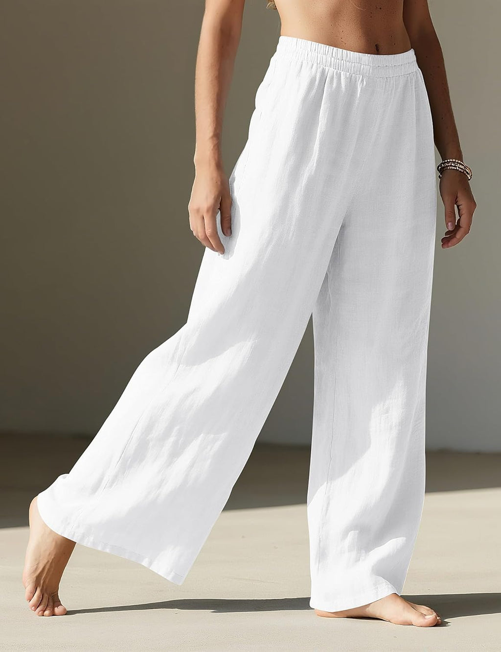 Linda Pantalone Donna – Pantalone Lin Palazzo Vita Elastica & Tasche Estate