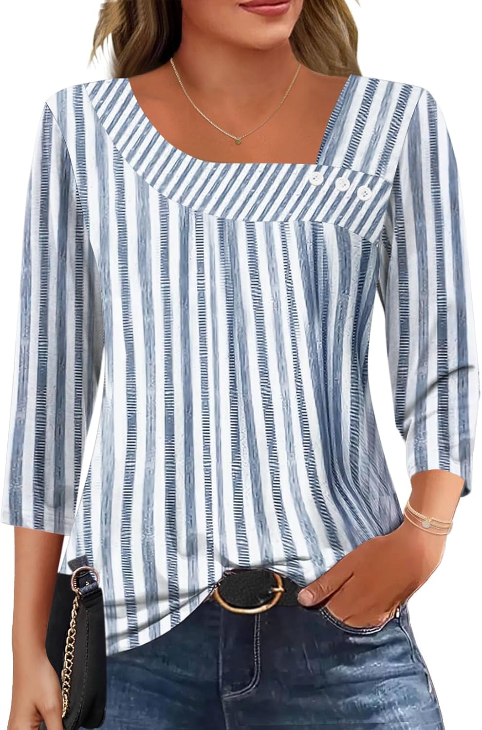 Lumina Blusa Donna – Col Asymétrique, Manches 3/4, Vestibilità Ampia Elegante