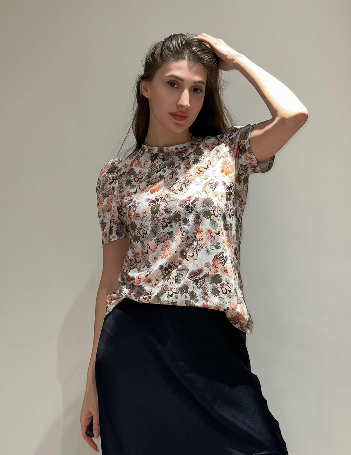 Rosario Blusa Donna a Fiori – Top Manches Bouffantes Linea Ajustée Elegante Estate