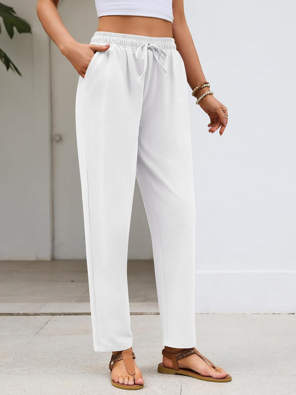 Merry Pantalone Donna Lin Cotone – Capri Leggero, Vita Elastica, Casual Estate