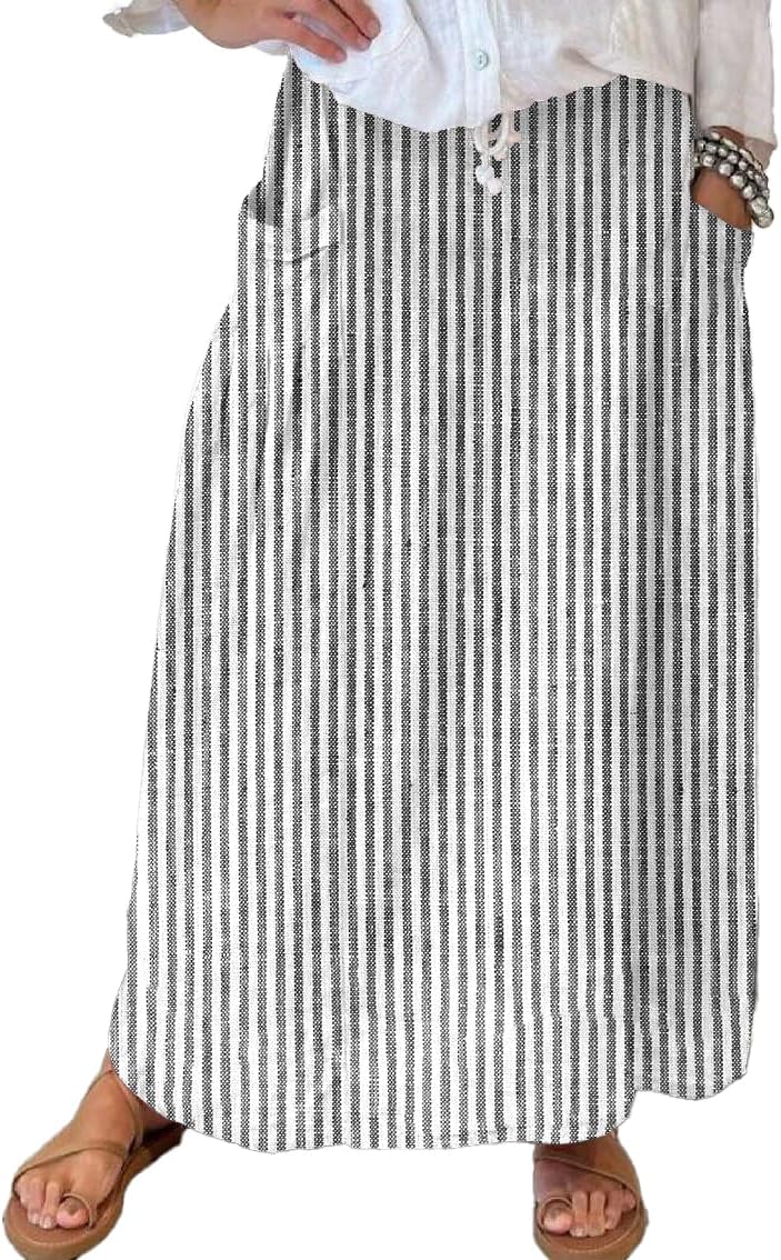 Lorry Gonna Maxi Donna – Gonna Rayée Cotone Vita Alta, Fluida & Tasche