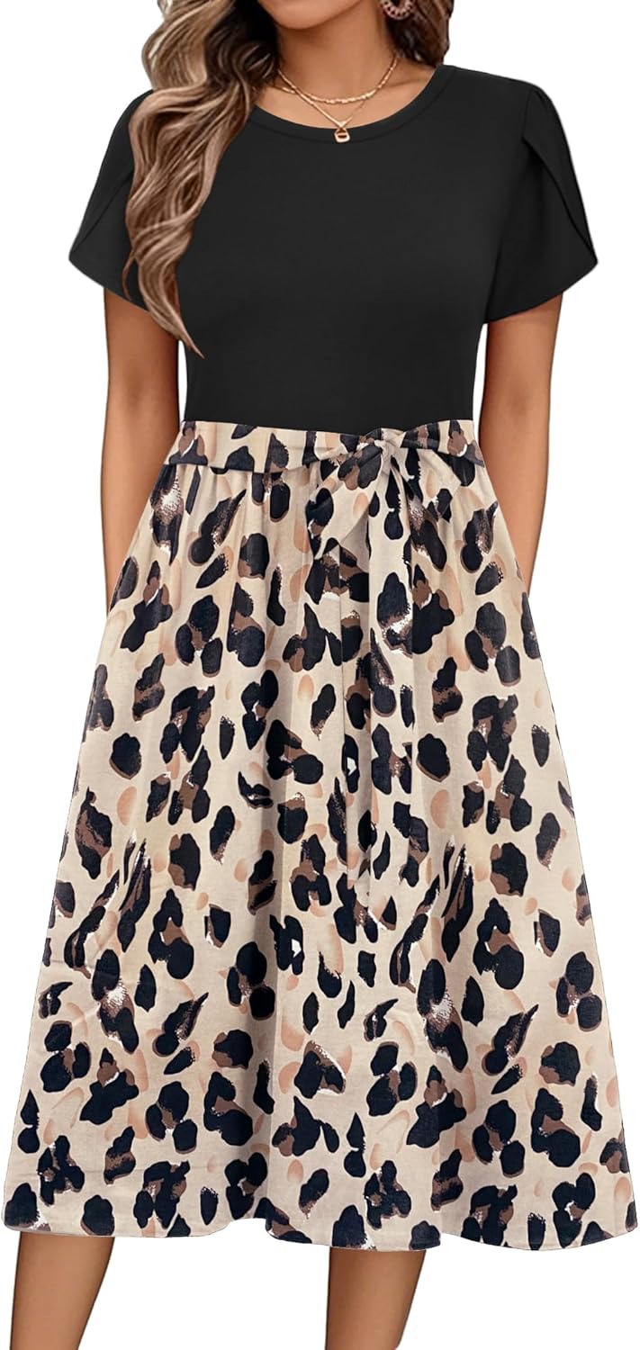Julianna Abito Midi Donna – Abito a Fiori a Trapezio Vita Alta & Tasche Estate
