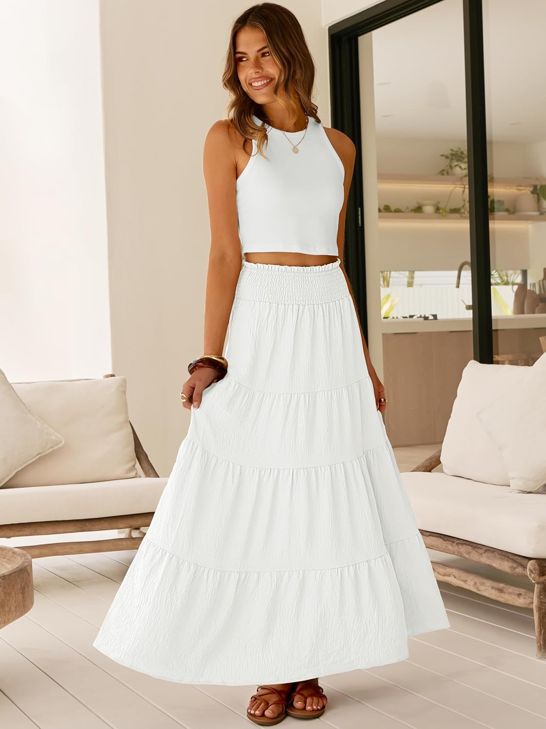 Juna Gonna Maxi Donna – Gonna Bohémien Vita Alta Smockée & Balze Estate