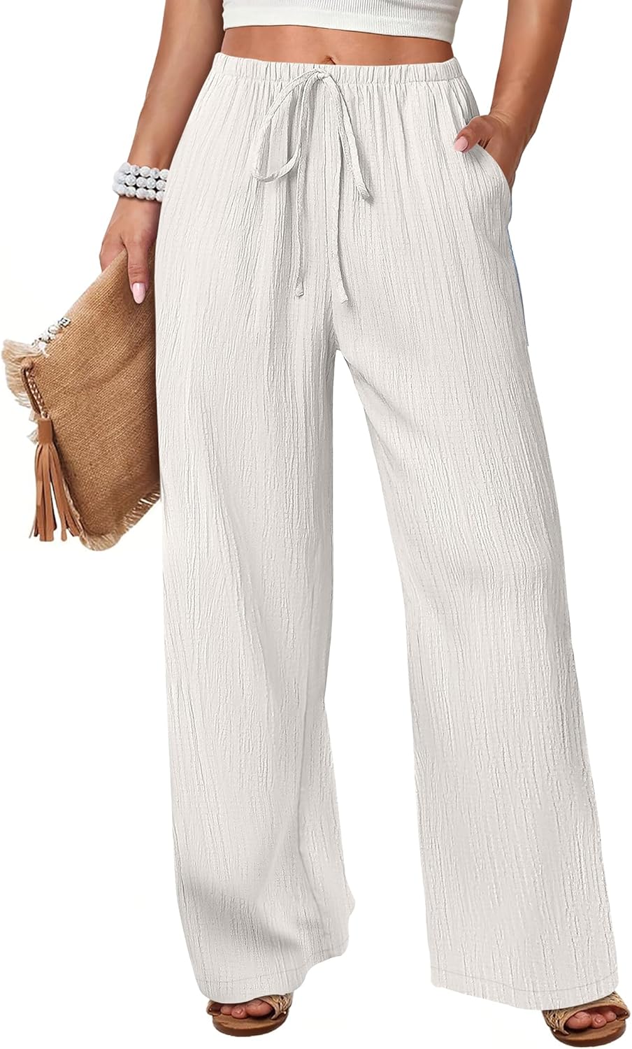 Malaya Pantalone Donna – Pantalone Palazzo Large Vita Elastica & Tasche Estate