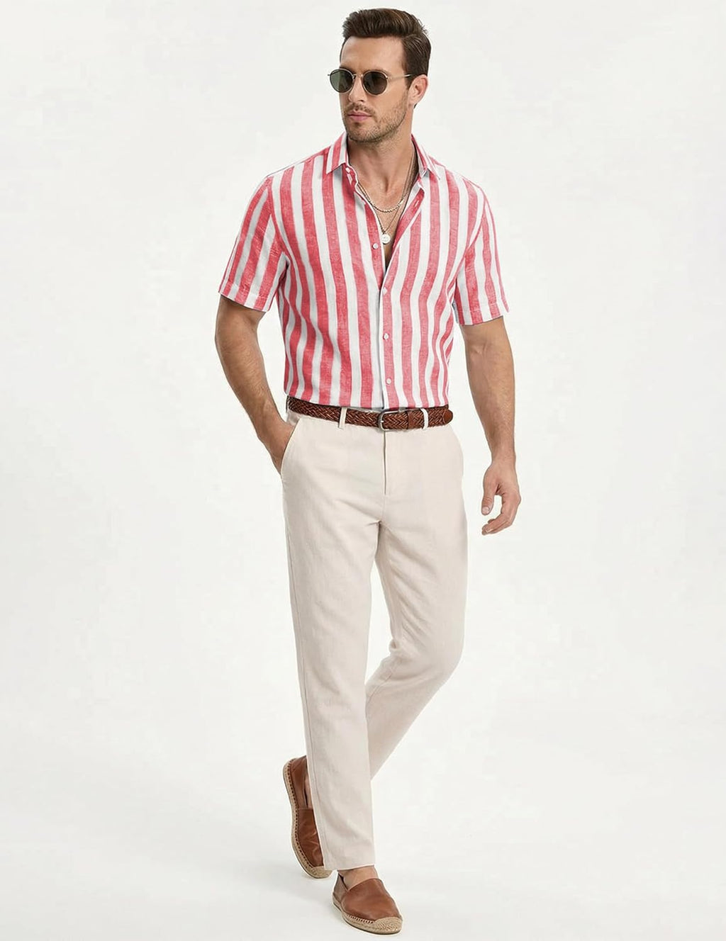 Julien Camicia Uomo – Camicia Rayée Maniche Corte, Style Estate Casual Chic
