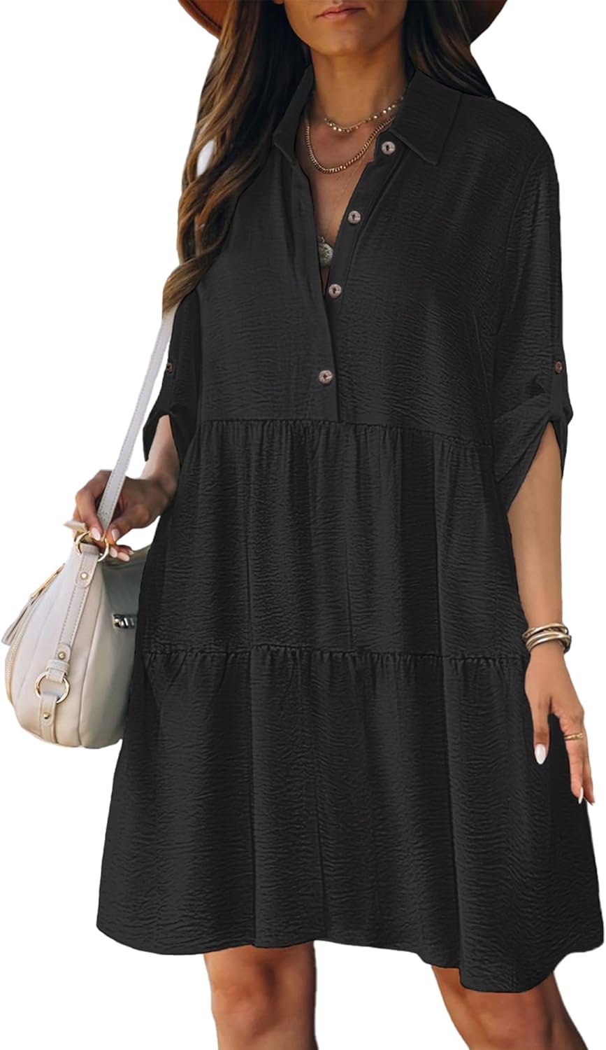 Sophie Abito Camicia Donna – Manches 3/4, Boutonnée, Linea a Trapezio, Balze Estate