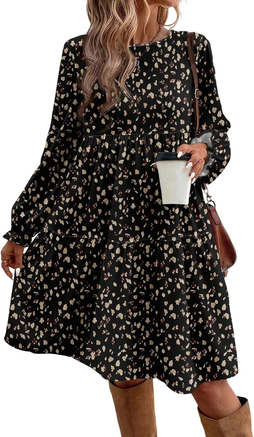 Sophie Abito Donna a Fiori – Maniche Lunghe, Girocollo, Vestibilità Ampia Balze