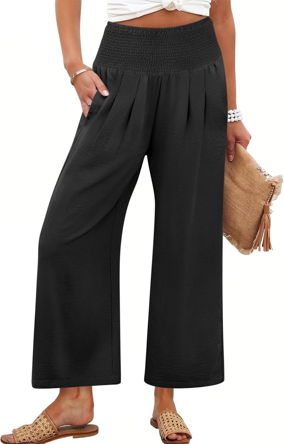 Roxanne Pantalone Donna – Palazzo Large Vita Alta Fluida & Tasche Estate
