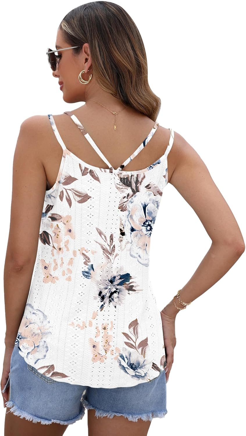 Kamil Débardeur Donna – Girocollo, Senza Maniche, Tissu Leggero Broderie Estate
