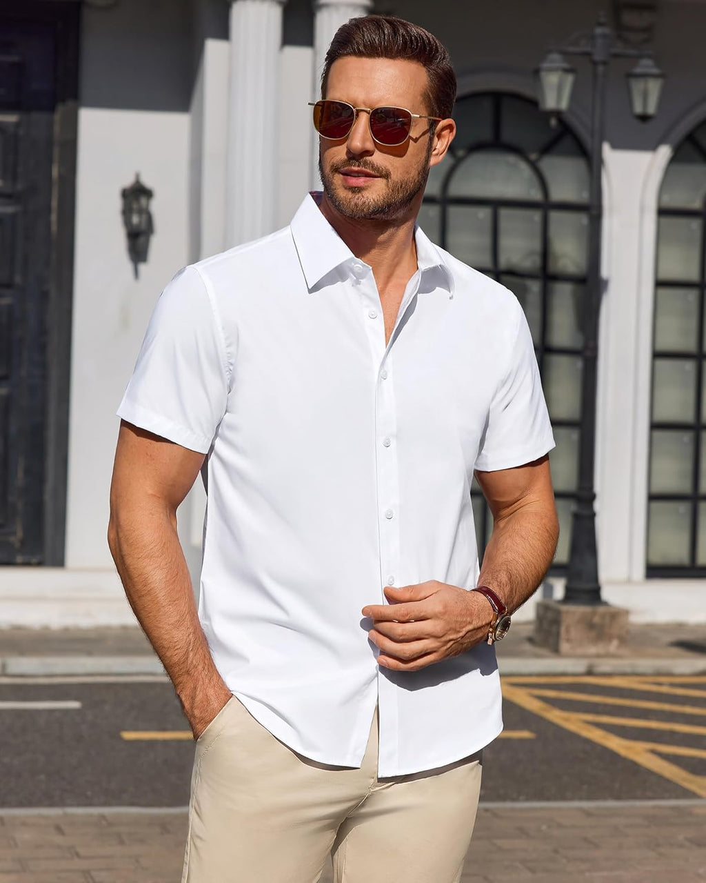 Julius Camicia Uomo – Camicia Anti-Taches Stretch Maniche Corte & Style Business